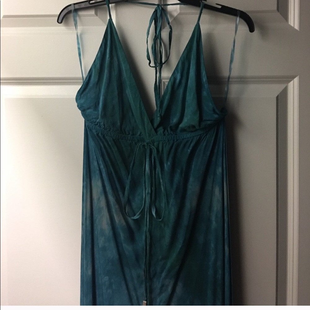 Blue tie dyed halter maxi dress fits size 10-14